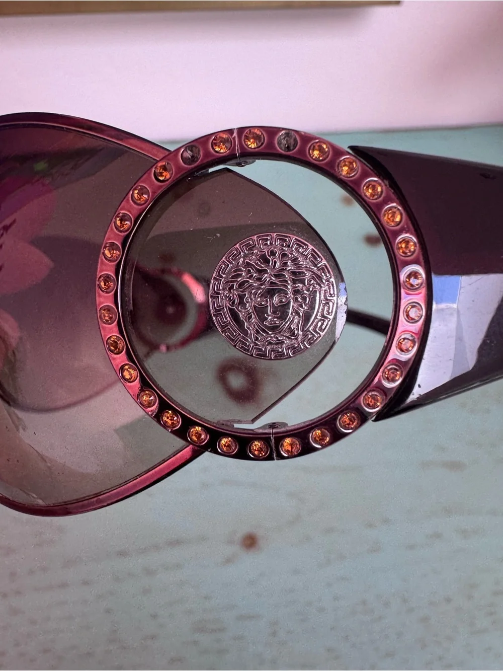 Vintage Versace Metallic Oversized Sunglasses with Brown Lenses